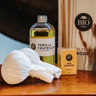 Unsere Masken mischen wir für Sie frisch an Massage-Öl und andere Pflegeprodukte der Marke Bio-Thai.